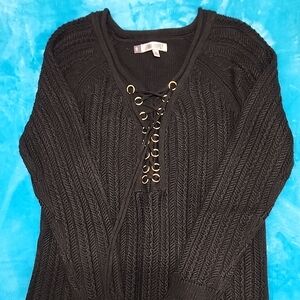 Jennifer Lopez Black Lace-Up Sweater